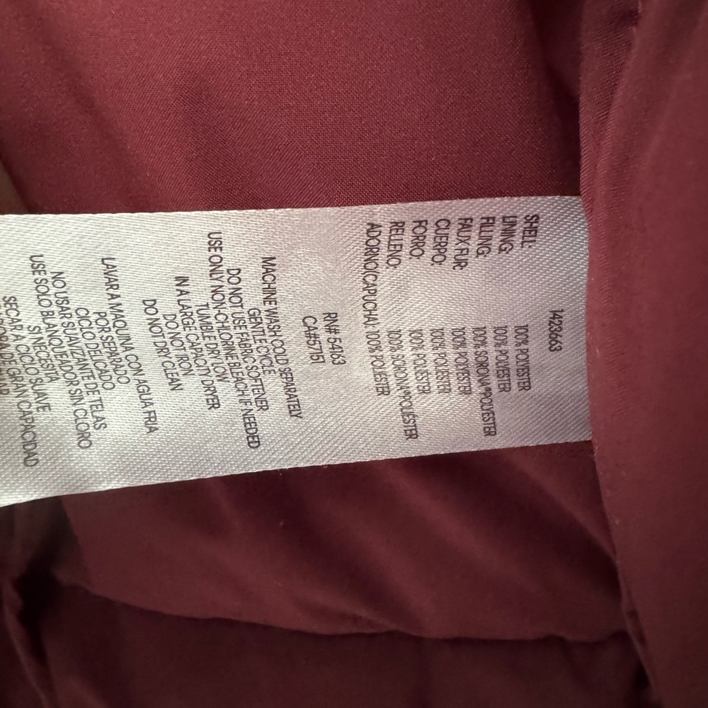 Andrew Marc Stretch Puffer Coat Women’s Large Burgundy Hooded Long Winter Jacket - Picture 7 of 7
